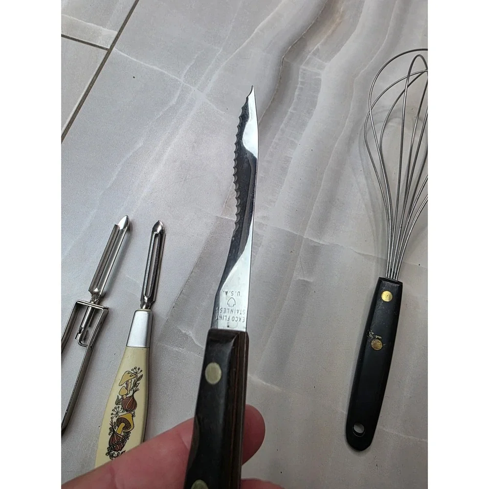 Vintage Kitchen Tool Lot Mushroom Peeler Wooden Salad Tongs Japan Pasta Serve A6